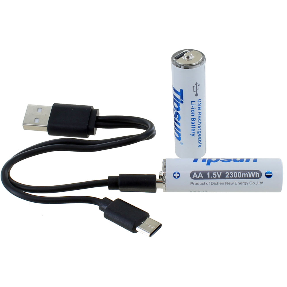 Two Usb Rechargeable Lithium Ion Aa Batteries With Cable Xump